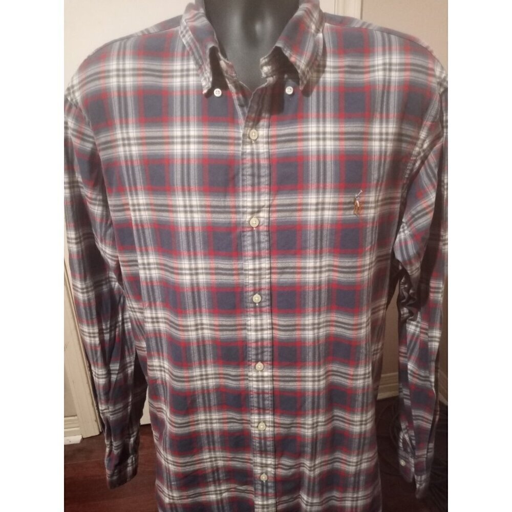 Ralph Lauren Classic Fit Button Shirt Men's 2XL Blue Red Plaid Long Sleeve